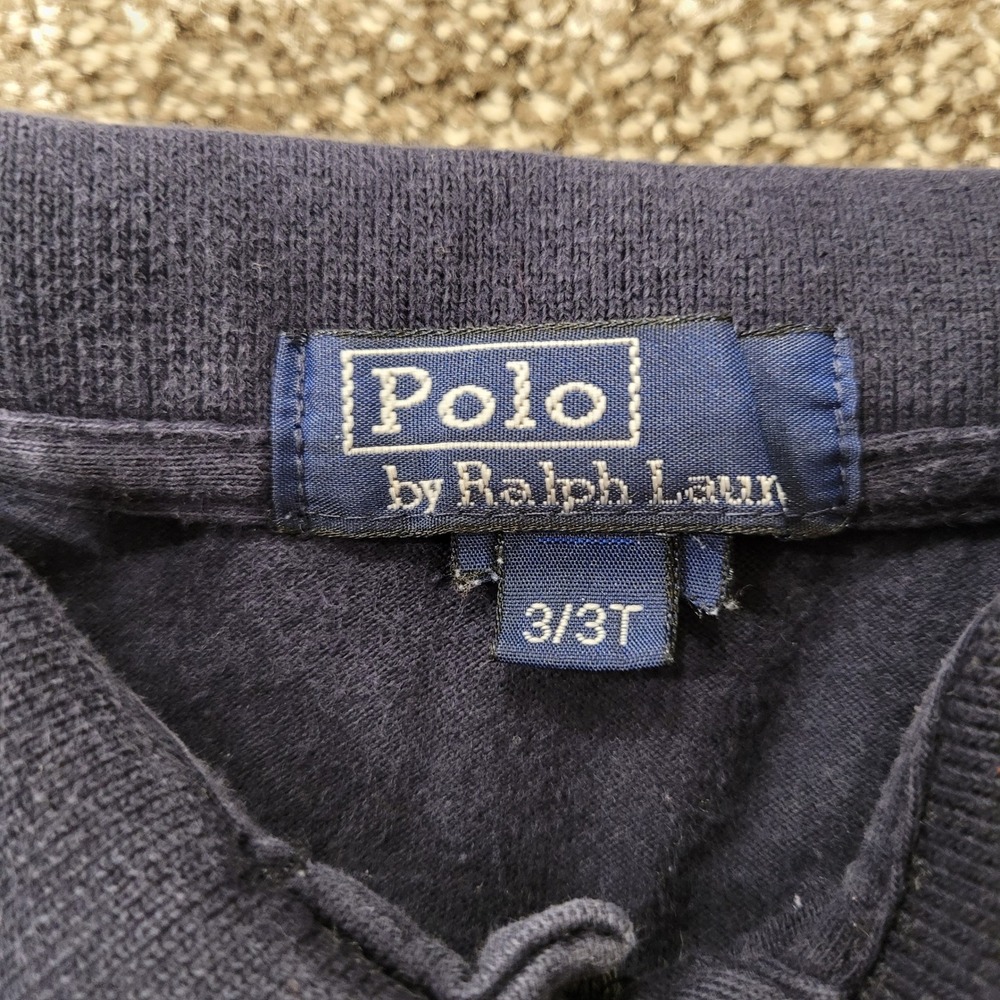 Polo Ralph Lauren Kids 3T Long Sleeve Striped Rugby Shirt Navy Grey - Picture 3 of 7